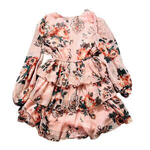 Pink Floral Open Back Frille Prairie NWT Shift Dress XS